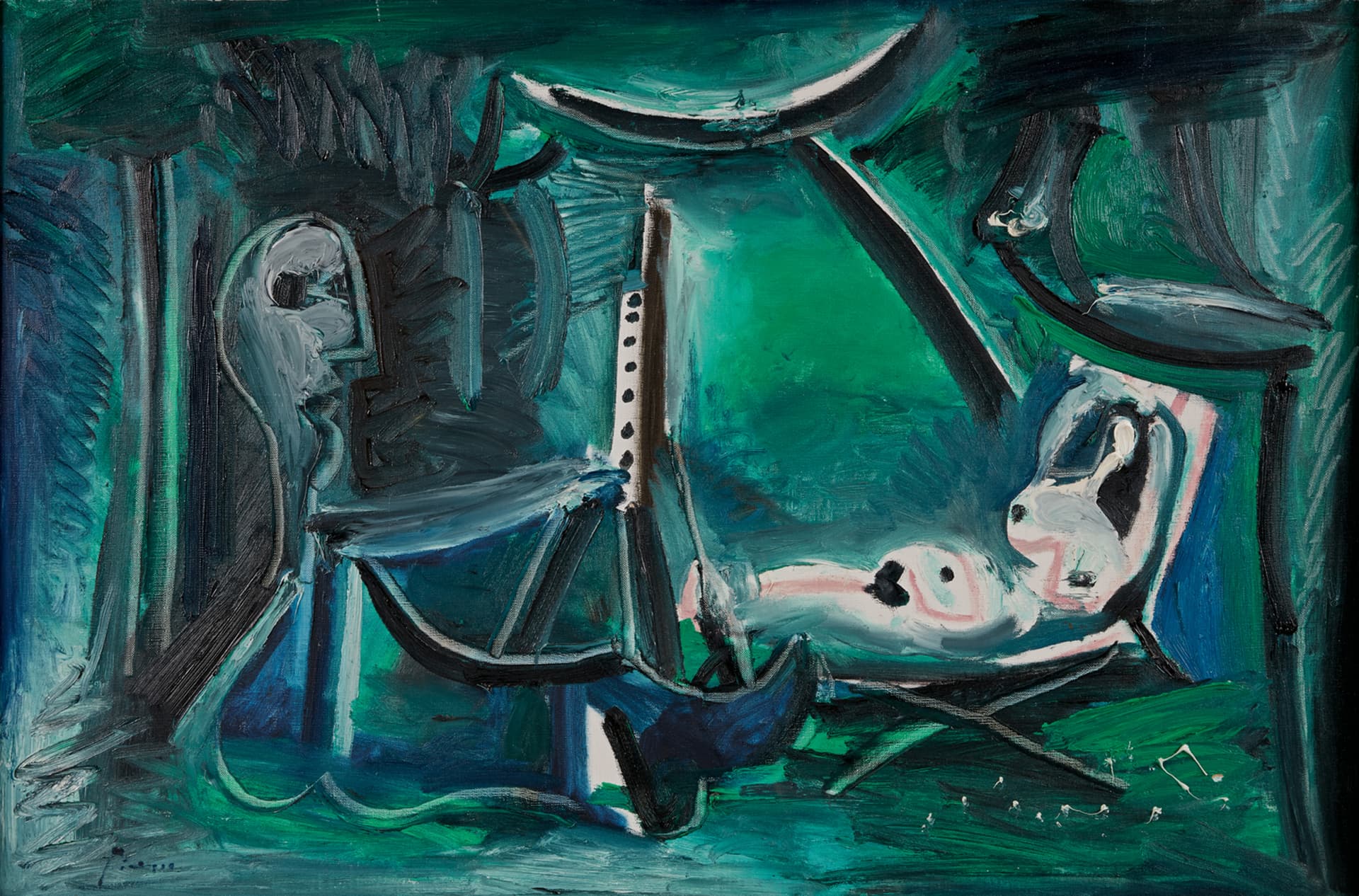 Пабло Пикассо | Le peintre et son modèle dans un paysage, 1963 | Acquavella Galleries