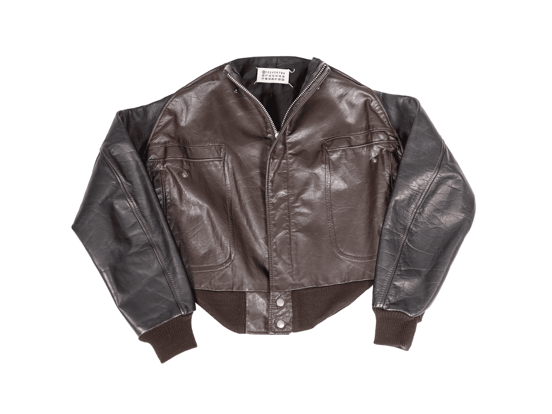 MAISON MARTIN MARGIELA Brown Leather Circle Bomber Jacket | joopiter.com