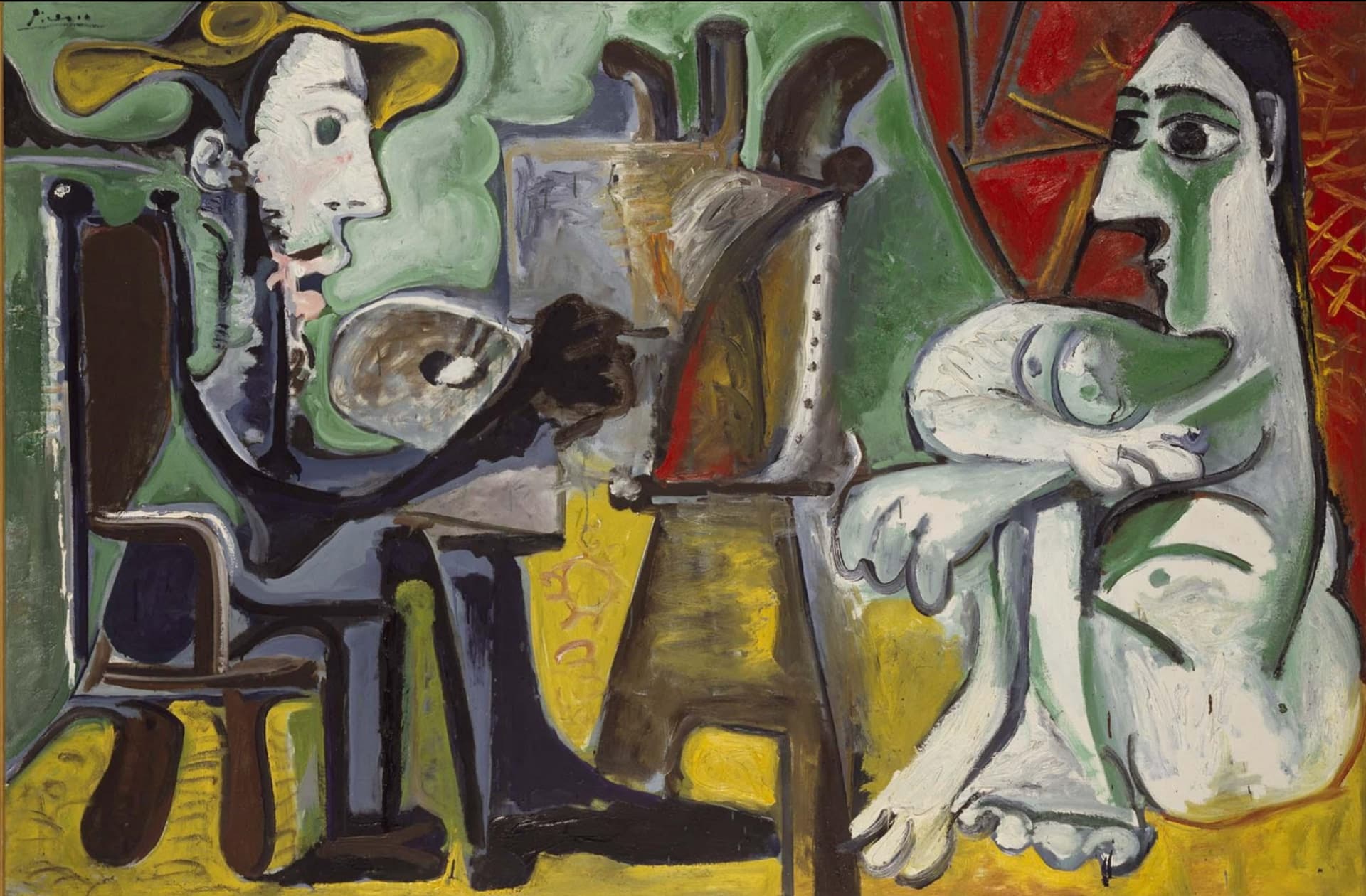 Картина Пабло Пикассо «Художник и его модель в пейзаже», 1963 | Artchive